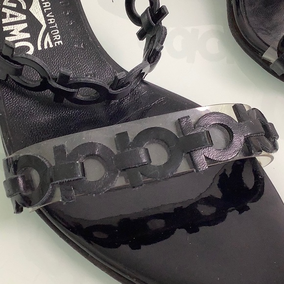 Salvatore Ferragamo kitten heel Leather Patent vinyl strappy sandals SZ 7 B EUC - Picture 3 of 16